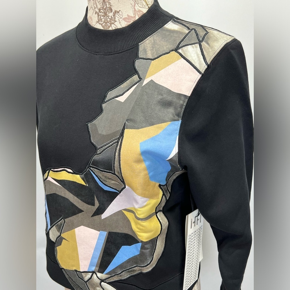 Human Habit Black Graphic Patchwork Crew Neck Swe… - image 6